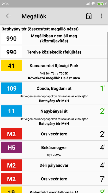 Megállóhelyi Menetrend