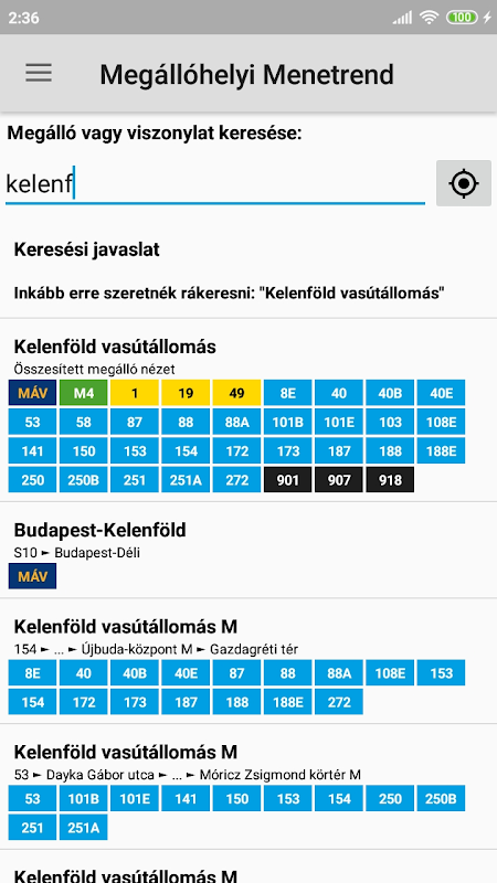 Megállóhelyi Menetrend